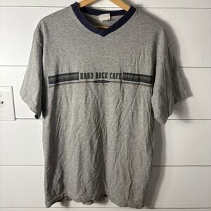 Hard Rock Cafe New York T Shirt V Neck Gray Striped Menswear Vintage Shortsleeve